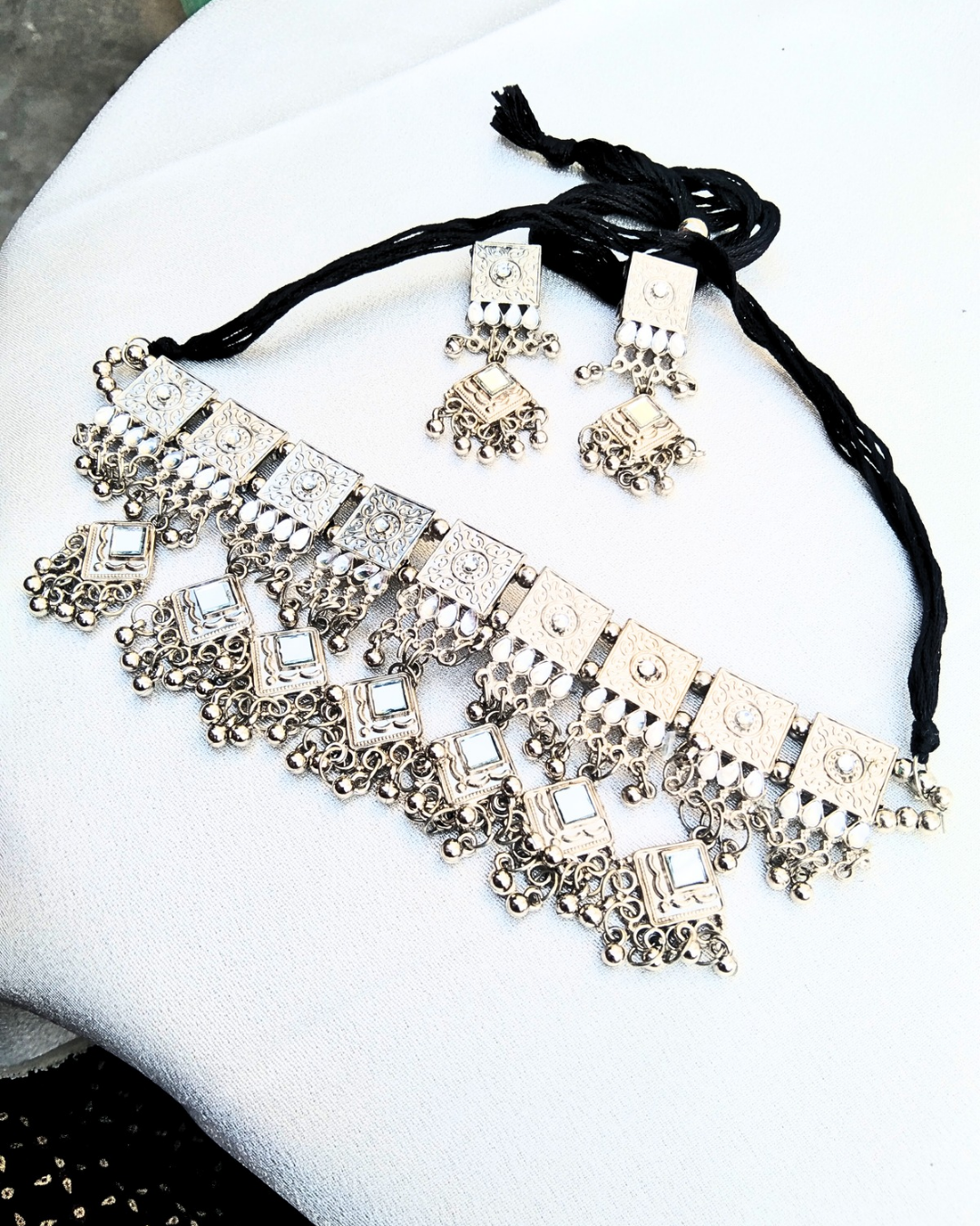 Oxidised Silver Ghungroo Choker Set