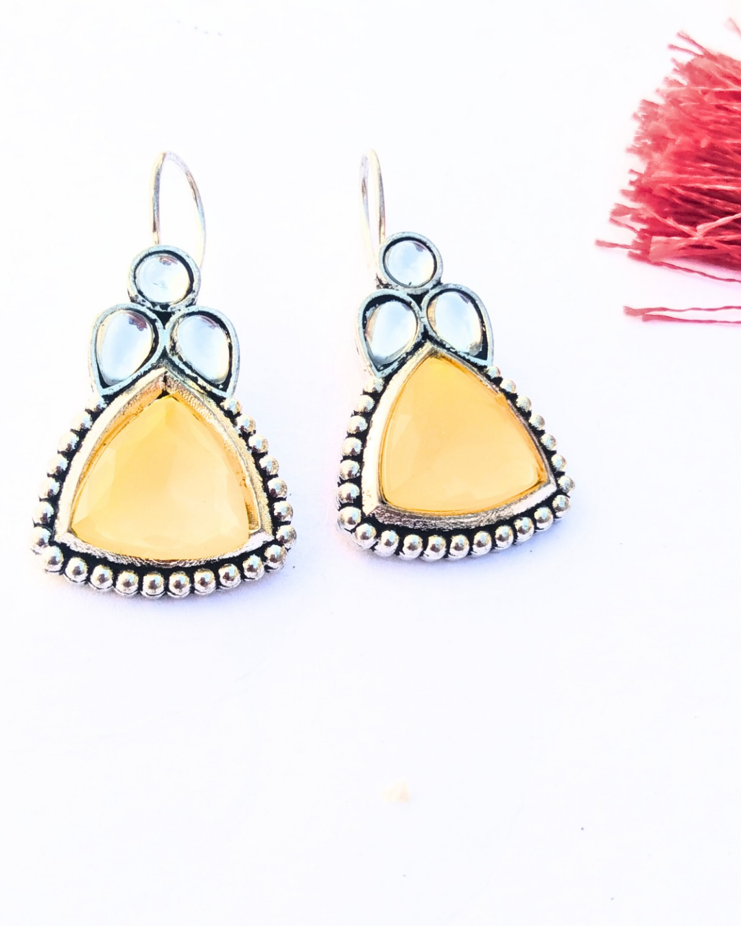 Yellow Kundan Earrings